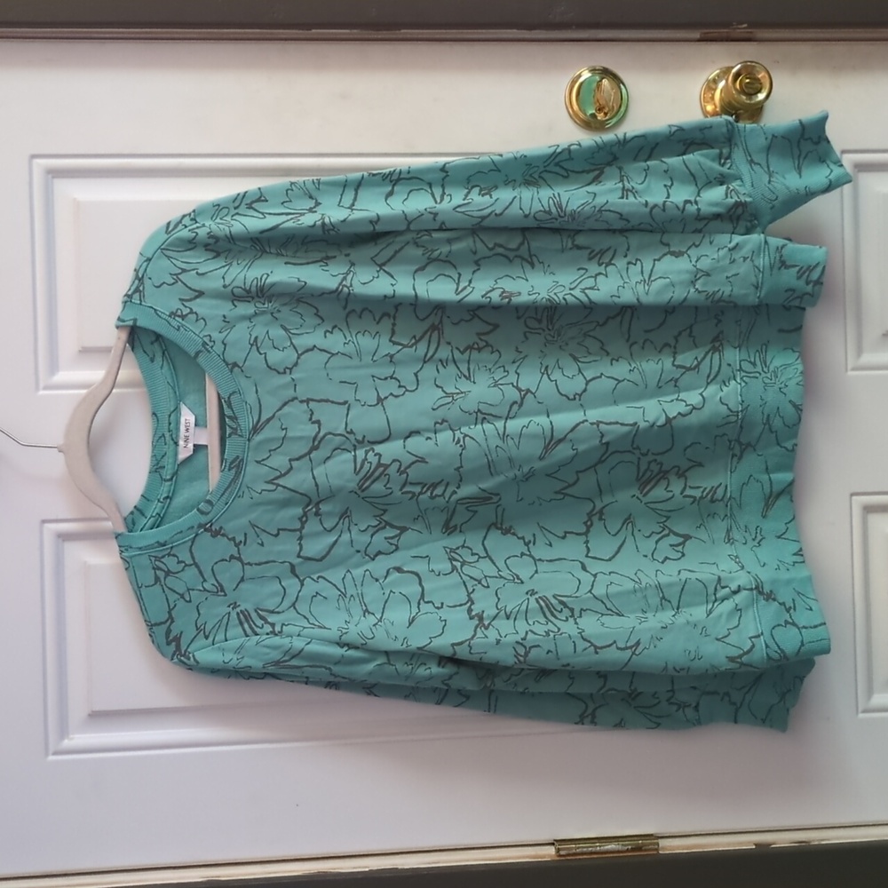 Nine West Teal Patterned XL Crew Neck Sweatshirt